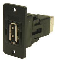 CP30609NX1 - Slim USB 2.0 Type A Socket to USB 2.0 Type B Socket Feedthrough Connector, Black, 3.2mm Plian Holes, Plastic
