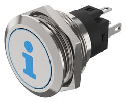 82-6151.1A24.B004 - LED Vandal Resistant Push Button Switch, SPDT, Momentary, 24V DC, Blue, Info Symbol