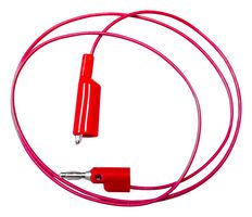BU-2030-A-60-2 - Crocodile Clip to Stackable 4mm Banana Plug Lead, 60", 300V, 5A, Red