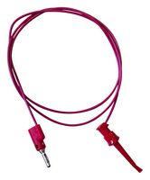 BU-P3782-36-2 - Miniature Plunger Clip to Stackable 4mm Banana Plug Lead, 36", 300V, 5A, Red