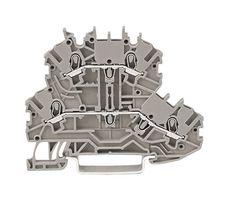2000-2201 - 2 Conduct Double Deck Through Terminal Block with Push In Cage Clamp, 35mm DIN Rail, 600V, 13.5A, 24AWG to 16AWG Grey