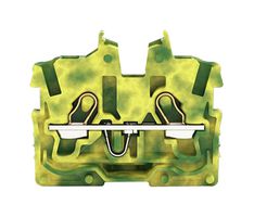 2050-307 - 2 Conductor Ground Miniature Through Terminal Block with Operating Slots, Push In Cage Clamp, 24AWG to 16AWG, Green