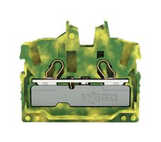 2052-327 - 2 Miniature Ground Through Terminal Block with Operating Slots, Push In Cage Clamp, 22AWG to 12AWG, Green