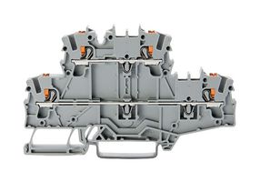 2202-2701 - 4 Conductor Double Decker Through Terminal Block with Push Button, Push In Cage Clamp, 35mm DIN Rail, 22AWG to 12AWG, 24A