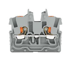 2250-321 - 2 Conductor Miniature Through Terminal Block, Push Button, Push In Cage Clamp, 24AWG to 16AWG, 500V, 13.5A, Grey