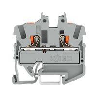2252-1201 - 2 Conductor Minaiture Through 15mm DIN Rail Terminal Block, Push Button, Push In Cage Clamp, 800V, 24A, 22 AWG to 12 AWG, Grey