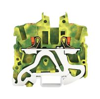 2252-1207 - 2 Conductor Minaiture Ground Through 15mm DIN Rail Terminal Block, Push Button, Push In Cage Clamp, 22 AWG to 12 AWG, Green