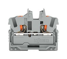 2252-301 - 2 Conductor Minaiture Through DIN Rail Terminal Block, Push Button, Push In Cage Clamp, Mounting Flange Side 800V, 24A, 22 AWG t