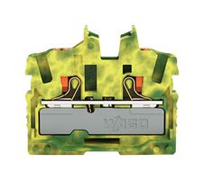 2252-307 - 2 Conductor Minaiture Ground Through Terminal Block, Push Button, Push In Cage Clamp, Flange Mount, 22 AWG to 12 AWG, Green