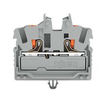 2252-311 - 2 Conductor Minaiture Through DIN Rail Terminal Block, Snap In Mounting Foot, Push In Cage Clamp, 800V, 24A, 22 AWG to 12 AWG, G