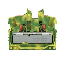 2252-327 - 2 Conductor Ground Minaiture Through DIN Rail Terminal Block, Push In Cage Clamp 22 AWG to 12 AWG, Green
