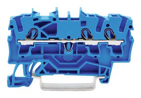 2002-1304 - 3 Conduct Through Terminal Block, Push in Cage Clamp, 35mm DIN Rail Mount, 22AWG to 12AWG, 800V, 24A, Blue