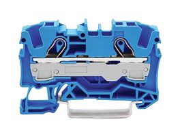 2006-1204 - 2 Conduct Through Terminal Block, Push in Cage Clamp, 35mm DIN Rail Mount, 20AWG to 8AWG, 800V, 41A, Blue