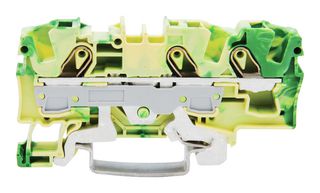 2006-1307 - 2 Conduct Ground Through Terminal Block, Push in Cage Clamp, 35mm DIN Rail Mount, 20AWG to 8AWG, Green