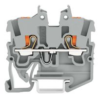 2250-1201 - 2 Conductor Through 15mm DIN Rail Terminal Block with Push-In Clamp and Push Button, 500V, 13A, 16AWG to 24AWG, Grey