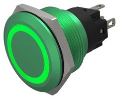 82-6851.1134 - LED Illuminated Vandal Resistant Push Button Switch, SPDT, Momentary, 22mm, 24V DC, Green
