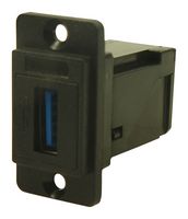 CP30755 - Dual Slim USB 3.0 Type A Socket to USB 3.0 Type A Right Angle Socket Feedthrough Connector, Black Plastic Frame, CSK Holes