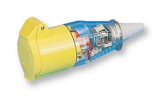 310304CL - 16A, 110V, Cable Mount CEE Socket, 2P+E, Yellow with Transparent Cover, IP44