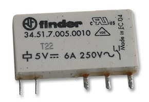 34.51.7.005.0010 - Ultra Slim Power PCB Relay, SPDT, 5V DC, 6A