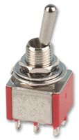 1MD4T1B1M1QE - Panel Mount Toggle Switch, DPDT, (On)-Off-(On), Momentary, 5A, Silver Contacts