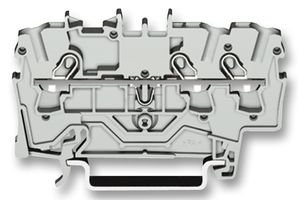 2002-1301 - 3 Conduct Through Terminal Block, Push in Cage Clamp, 35mm DIN Rail Mount, 22AWG to 12AWG, 800V, 24A, Grey