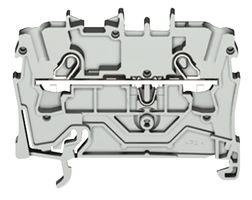 2002-1201 - 2 Conduct Through Terminal Block, Push in Cage Clamp, 35mm DIN Rail Mount, 22AWG to 12AWG, 800V, 24A, Grey