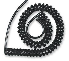 15/X/11 BLACK 1A - 3-Core Coiled Mains Flex 1A 0.22mm² Black