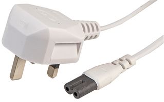 PEL00420 - UK Mains Plug with 3A Fuse to IEC C7 (Fig 8) Mains Lead, 2m White