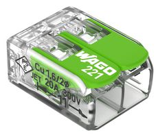221-422 - 2 Pole Terminal Block / Splicing Connector with Lever Lock, 4mm, 450V, 32A, Green Range, ECO Friendly