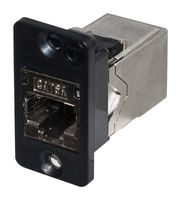 SGACK902SBPM - Shielded Cat6A Female to Female LP Panel Mount Coupler, Silver/Black - Rear Outlet 90° to Front Outlet