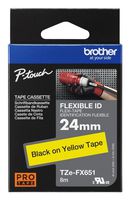 TZEFX651 - 1" (24mm) P-Touch Flexible Label Tape Black on Yellow