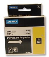 18508DMO - Permanent Polyester Industrial Label Tape - 9mm x 5.5m Black on Clear