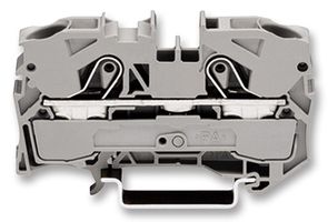 2010-1201 - 2 Conduct Through Terminal Block, Push in Cage Clamp, 35mm DIN Rail Mount, 20AWG to 6AWG, 800V, 57A, Grey