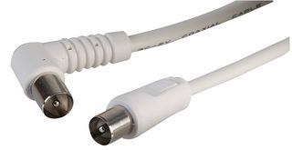 JR9009B/2M WHITE-ROHS - TV Aerial Lead, 90 Degree Coax Plug to Straight Coax Plug, 2m White