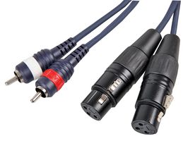 FL-25-150 - 2x 3 Pin XLR Female to 2x Phono (RCA) Male Adaptor Lead, 1.5m Black