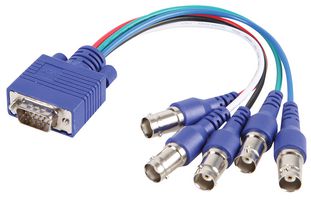 104-500-015 - 15 Pin VGA (D Sub) Male to 5x BNC Female Lead, 150mm Blue