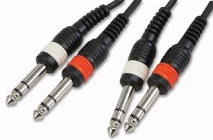 PLS00255 - 6.35mm (1/4") Stereo Jack Plug to Twin Plug Lead, 1.5m Black