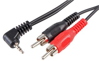 PSG00138 - Right Angled 2.5mm Stereo Jack Plug to 2x Phono (RCA) Plugs Lead, 1m Black
