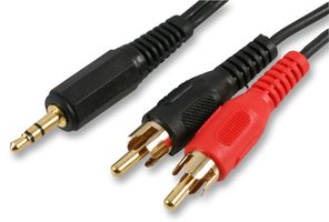 PSG00199 - 3.5mm Stereo Jack Plug to 2x Phono (RCA) Plugs Lead, 10m Black