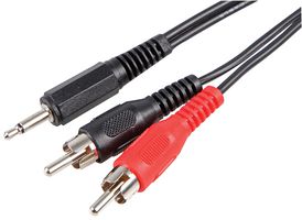 PSG00204 - 3.5mm Mono Jack Plug to 2x Phono (RCA) Plugs Lead, 1m Black