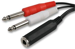 PSG03105 - 6.35mm (1/4") Stereo Jack Socket to 2x Mono Jack Plugs Lead, 500mm