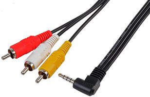 PSG00671 - 3.5mm 4 Pole Jack Plug to 3x Phono (RCA) Plugs Lead, 1m Black