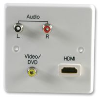 PELR0060 - 1 Gang Multimedia Wallplate, 1x HDMI Socket, 2x Phono sockets, 1x Phono Composite Video