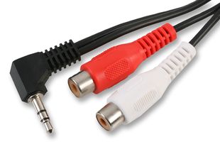 PSG02716 - 3.5mm 90 Degree Stereo Jack Plug to 2x Phono (RCA) Sockets Lead, 1.8m Black