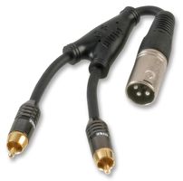 PSG02976 - 3 Pin XLR Male to 2x Mono Phono (RCA) Male Lead, 250mm Black