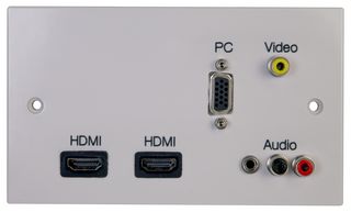 PELR0067 - 2 Gang Multimedia Wallplate 2 HDMI Sockets, RCA Phono Sockets, Phono Composite Video Socket, VGA Socket and 3.5mm Audio Stereo J