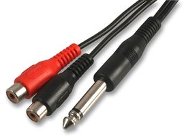PSG03266 - 6.35mm (1/4") Mono Jack Plug to 2x Phono (RCA) Sockets Lead, 500mm Black