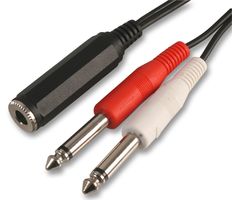 PSG03280 - 6.35mm (1/4") Mono Jack Socket to 2x Plugs Lead, 300mm Black