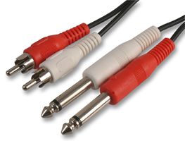 PSG03286 - 2x Phono (RCA) Plug to 2x 6.35mm Mono Jack Plug Lead, 1.8mm Black