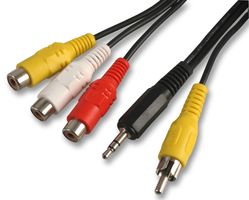 PSG03287 - 3x Phono (RCA) Sockets to 3.5mm Stereo Jack + Phono Plug Lead, 300mm Black